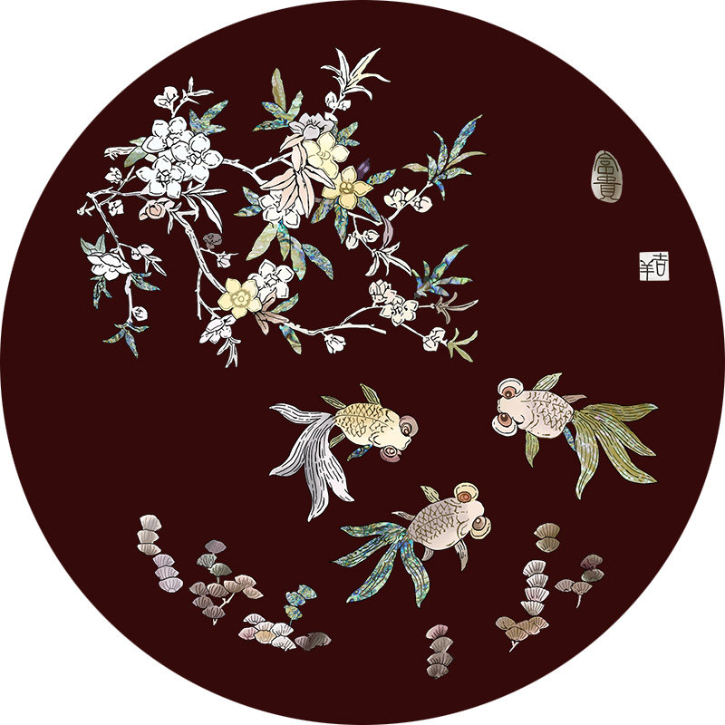 金玉满堂金鱼中式贝雕水移画螺钿贴纸漆器首饰盒托盘圆凳风水摆件,淘宝优惠券,粉丝福利购,淘宝优惠卷