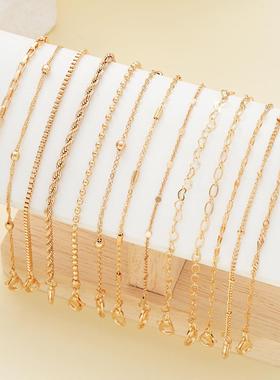 13 piece gold bracelet set跨境爱心麻花圆珠链条金色手链13件套