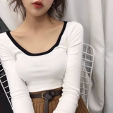 Хлопковый черный лонгслив, тонкая осенняя футболка, термобелье, облегающий крой