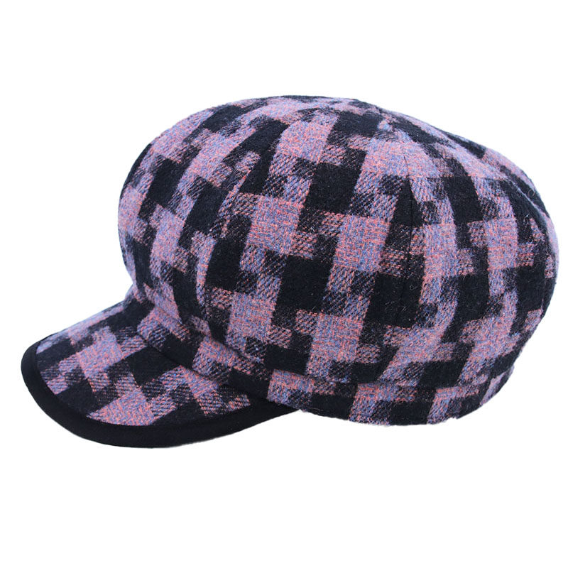 复古潮流千鸟格包边格纹鸭舌帽春秋防风保暖鸭舌帽贝雷帽女时装帽,淘宝优惠券,粉丝福利购,淘宝优惠卷