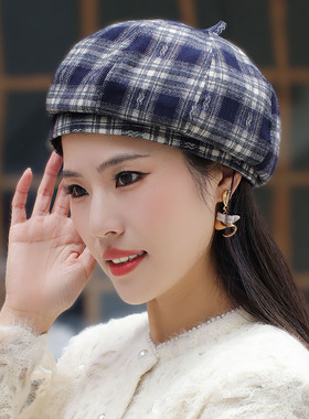 秋季女款格子南瓜帽显脸小