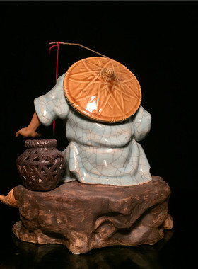 陶瓷渔翁电视柜姜太公钓鱼假山