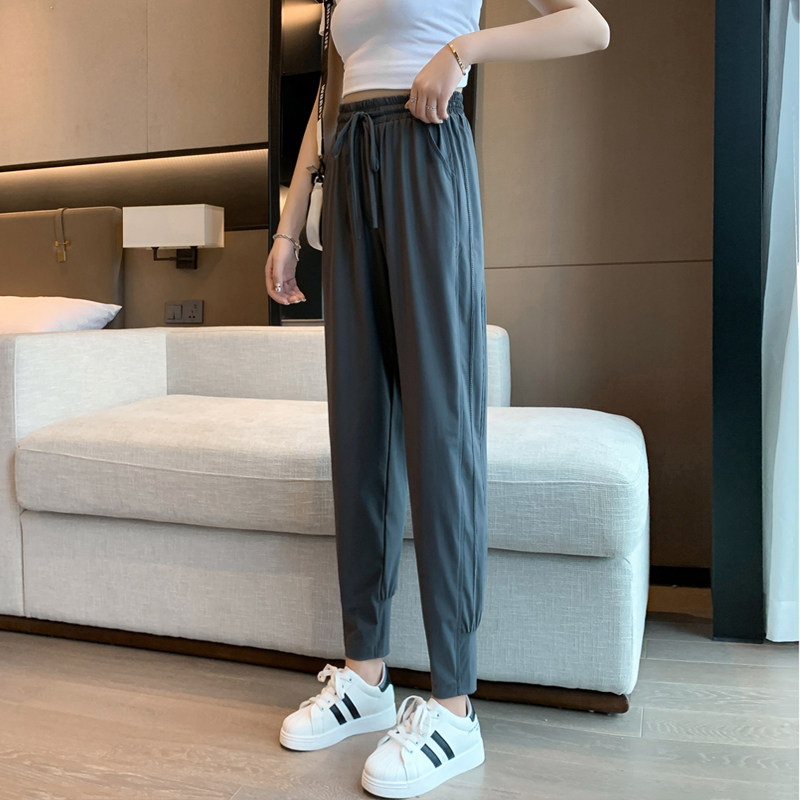 冰丝夏季防晒显瘦哈伦束脚休闲卫裤 韩优格休闲裤