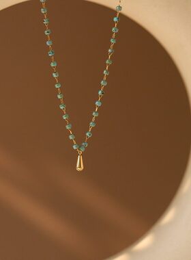 新中式滴油绿色串珠钛钢锁骨链