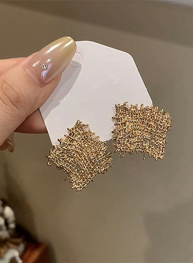 金色几何镂空网状耳环女
