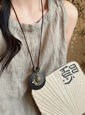 铜皮质项链 银杏叶长款项链女新中式复古毛衣链锁骨链民族风配饰