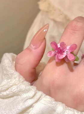 紫罗兰花朵串珠树脂戒指女