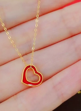 3d硬金爱心小吊坠足金999烤漆小吊坠