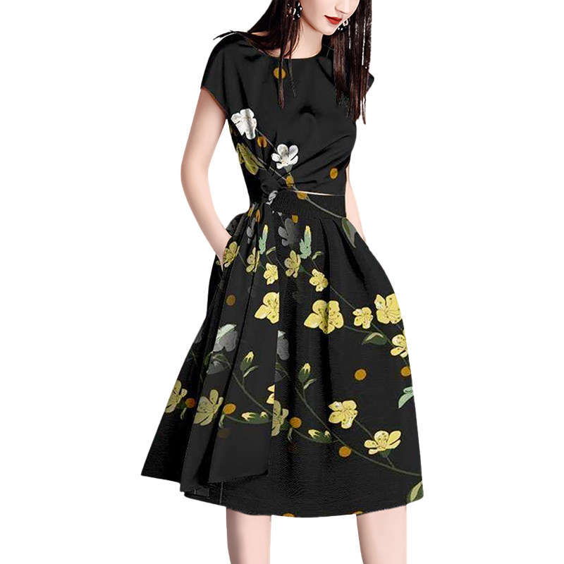 清仓印花套装女2025年夏季新款优雅印花短袖上衣半身裙气质两件套,淘宝优惠券,粉丝福利购,淘宝优惠卷