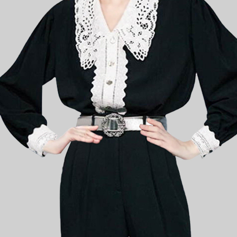 蕾丝拼接法式娃娃领女2022年衬衫 qooel衬衫