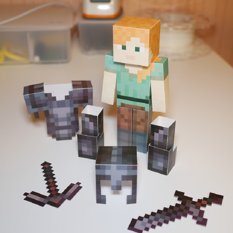 立体手工纸模型我的世界纸模盔甲史蒂夫盔甲纸模可穿戴下界合金套 - 图0