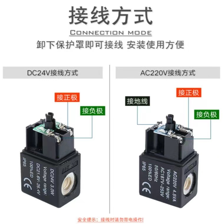 电磁阀线圈AC220V4v310-10阀头4v210-08纯铜4v410带灯DC24V - 图3