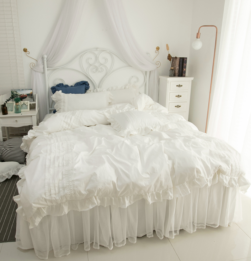 抖音同款床单四件套纯棉全棉白色被套蕾丝床裙公主风夏季民宿床品