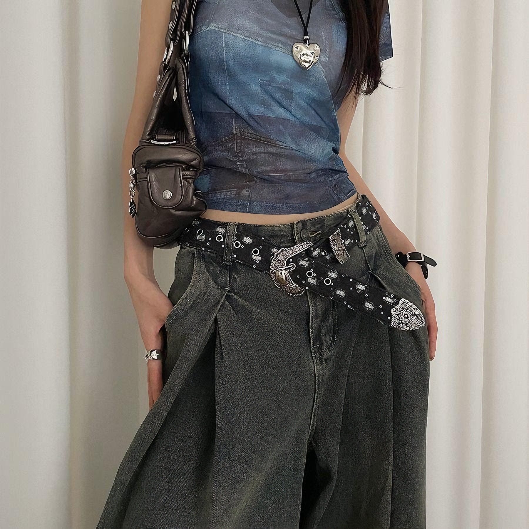 复古做旧朋克废土风腰带个性女士装饰配裙子西装皮带老式黑色 - 图2