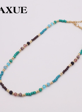 彩色玻璃串珠时尚百搭个性颈链锁骨链设计款女项链饰品度假风