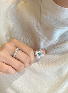 中古风帕拉伊巴项链女四叶草白贝母锁骨链海蓝宝红刚玉碧玺轻奢新