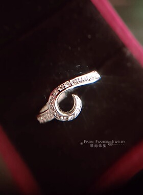 精工镶钻脱俗百搭镀18K金设计感流线型戒指新年勾钱神器指环手饰