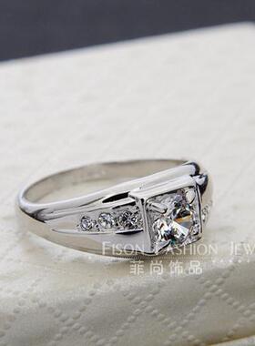 高级感宽男戒仿真钻石锆石结婚仿真钻石锆石装饰戒指钻戒婚礼道具