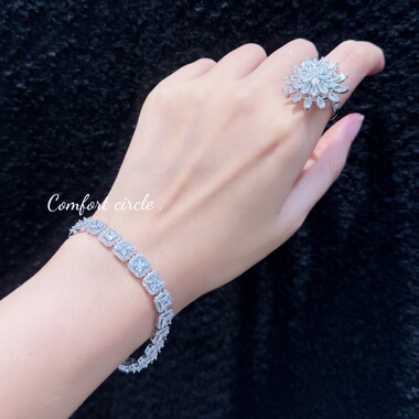 超闪人造克拉钻宝石贵气钻闪手链名媛晚宴party手镯礼盒送礼饰品