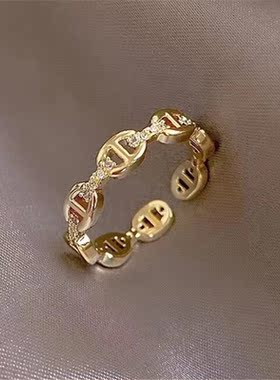 新款包邮指环欧美冷淡风两件套金色满钻戒指套装混搭饰品配饰女