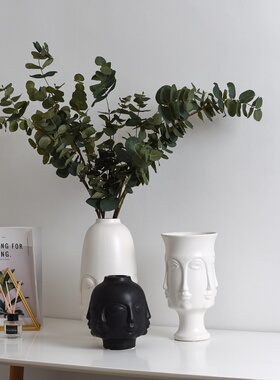 客厅摆件陶瓷花瓶人脸白色花插工艺礼品创意陶瓷工艺品家居饰品