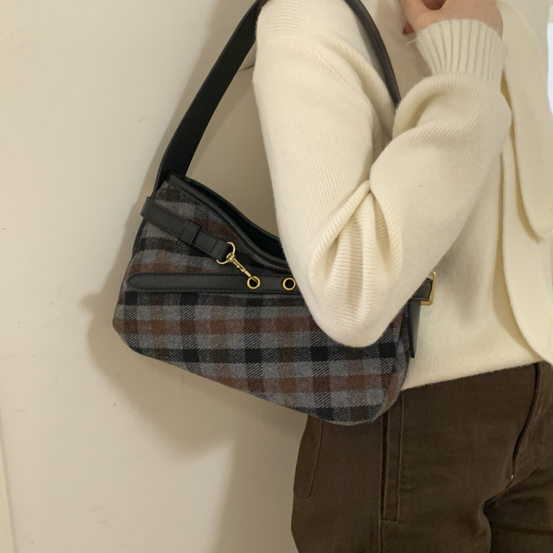 文艺复古风格子包包女2025新款潮时尚洋气小托特包百搭单肩通勤包,淘宝优惠券,粉丝福利购,淘宝优惠卷