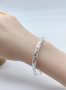 银笙歌复古风女足银镀金祥云手镯