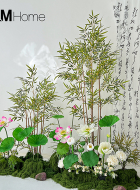 新中式荷花荷叶绿植造景仿真花