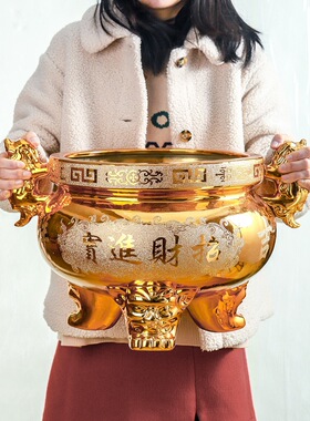 大号金砂款家用供佛香炉室内寺庙麒麟三足香薰炉礼佛特大号插香炉