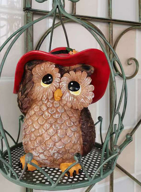 可爱风猫头鹰多肉花盆草坪摆件