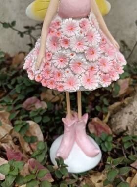 可爱粉色花朵女孩人物卡通个性装饰品客厅田园礼物家居桌面小摆件