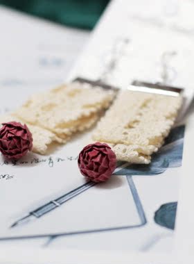原创手做森女日系纯棉蕾丝花边耳环925银耳勾 仙女耳饰玫瑰花耳坠