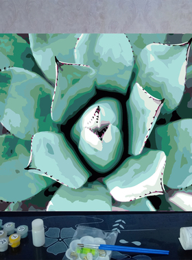 diy数字油画绿色多肉植物 盆栽简约手工儿童涂鸦填色油彩画装饰画