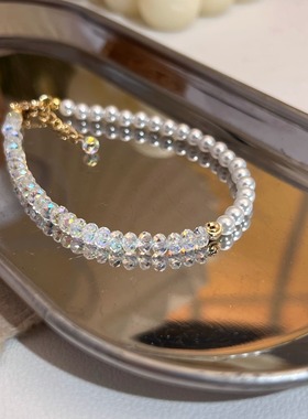 人造澳白珍珠手链女施家水晶手串叠戴时尚轻奢简约气质高级感