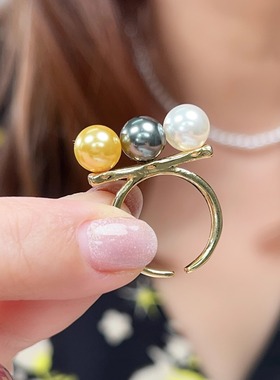 平衡木施家珍珠戒指女 镀金高保色气质时尚简约叠戴指环ins文艺