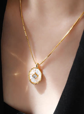 法式高级贝母项链波光粼粼百搭项链锁骨链镀真金 百搭叠戴神器