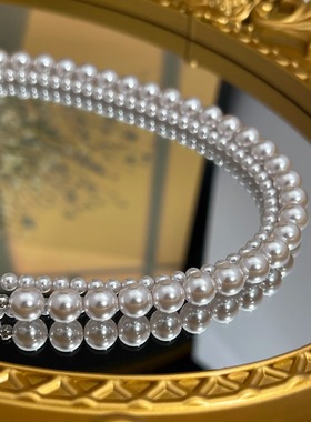 施家双层珍珠项链女 小众设计4种戴法8字扣 小米珠锁骨链时尚轻奢