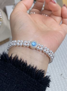 海蓝宝石施家珍珠手链女手工串珠精致时尚高级感手串时尚澳白