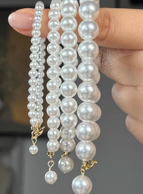 经典强光澳白施家珍珠手链女 轻奢气质叠戴手饰小米珠正圆极高