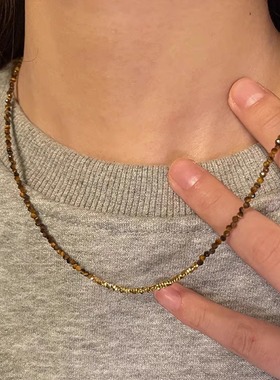 金色碎银子天然虎眼石小米珠项链 小众简约轻奢锁骨链女叠戴时尚