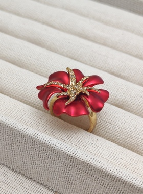 威妮华大丽花戒指女 镀金高保色气质时尚简约叠戴指环结婚戒指