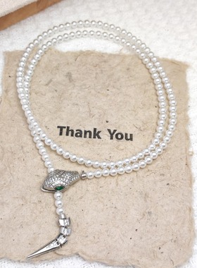 灵蛇项链多戴 极光澳白色长款毛衣链小众高级感锁骨链小米珠女款