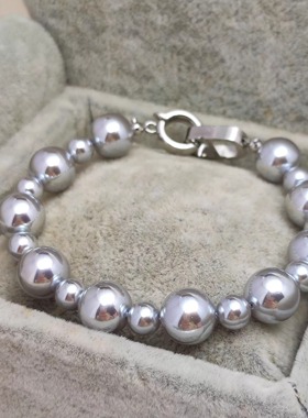 小众轻奢猪鼻子人造海水天女铂金灰珍珠手链女 串珠百搭高级简约