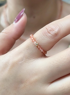 南红小米珠戒指女 镀金高保色气质时尚简约叠戴指环ins文艺小众