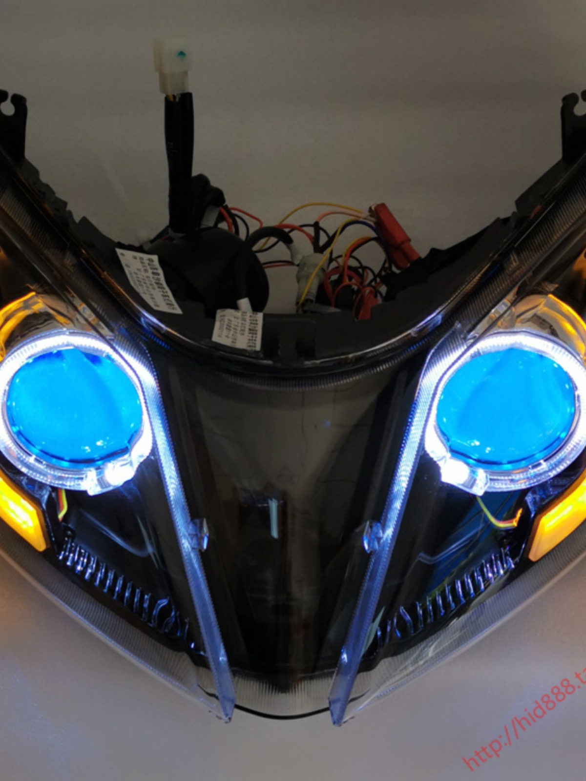 UY125摩托车改装升级 LED大灯双光透镜鱼眼恶魔眼总成配件-图1