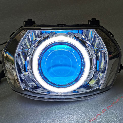 适用雅马哈踏板车旭鹰125大灯总成改海5LED双光透镜天使 改装配件 - 图0