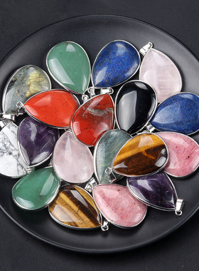 1741-白K边25x35大水滴包边吊坠 水晶半宝石铜电镀银色水滴项链