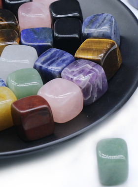 Natural stone block 七彩色石头方块原石打磨水晶玛瑙方糖小摆件