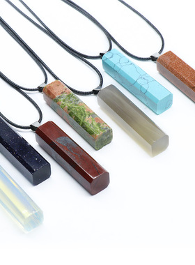 Square pendantstone天然水晶玛瑙石方块吊坠 手工切面项链 批发