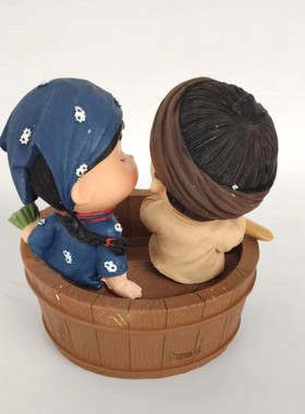 清库存圆盆划船采莲树脂装饰摆件